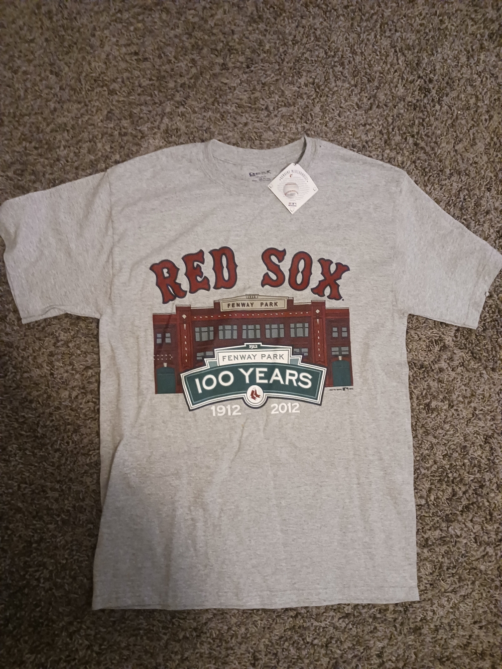 Reebok Men’s Gray Red Sox Fenway Park 100 Years Graphic Tee - Gray/Red/Green